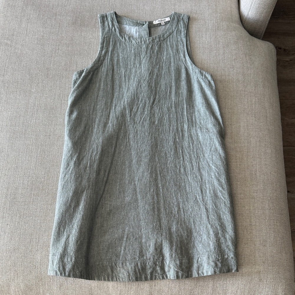 Madewell Sleeveless Light Sage Linen Shift Dress